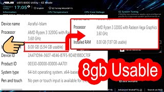 Usable Ram Fix How To Fix 8GB Ram Usable 595GB How To Fix This Gb Usable Ram ProblemAsus [upl. by Saidnac707]