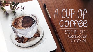 Cup of Coffee Watercolor Tutorial  New Kofi Page [upl. by Anehsak747]