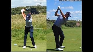 Justin Thomas golf swing  Long Iron faceon amp downtheline July 2017 [upl. by Akeenahs]